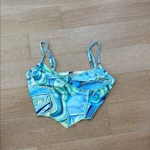 SHEIN Blue and Green Swirl Crop Top